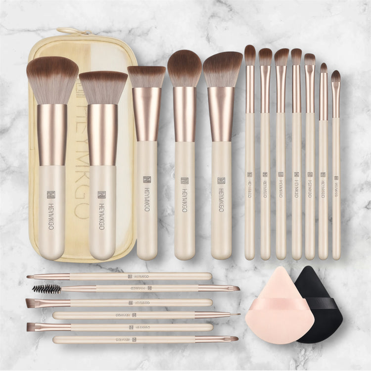 HEYMKGO Makeup Brushes Set 18pcs Professional Makeup Brushes with 2 Powder Puff & Travel Bag Premium Synthetic Foundation Powder Blush Blending Face Brush Kit Eyeshadow Set Makeup Brushes & Tools