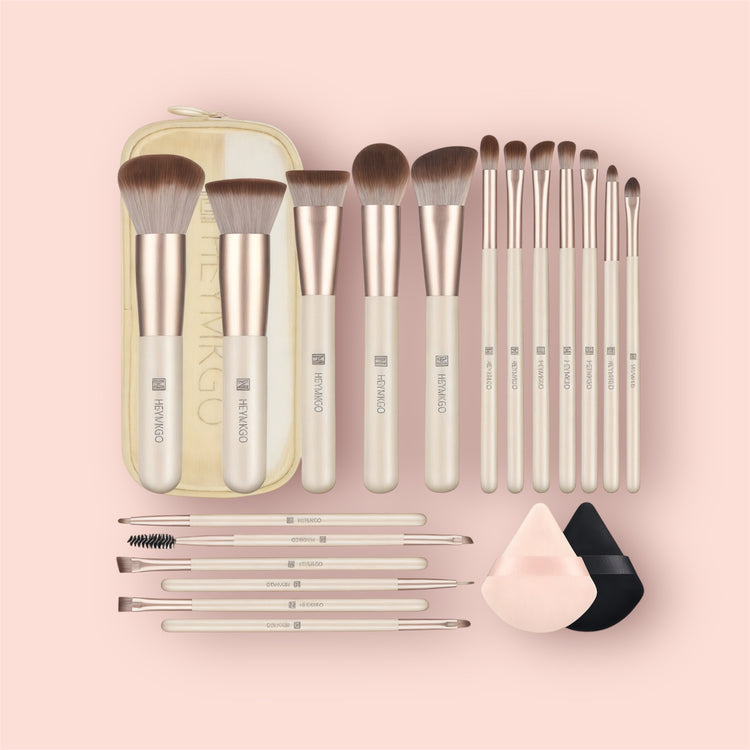 HEYMKGO Makeup Brushes Set 18pcs Professional Makeup Brushes with 2 Powder Puff & Travel Bag Premium Synthetic Foundation Powder Blush Blending Face Brush Kit Eyeshadow Set Makeup Brushes & Tools
