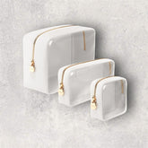 Clear Cosmetic Bags Set of 3 Mini Small Large Makeup Bags For Women Clear Pouch Cosmetics Cases Zipper Cute Pouches Make Up Travel Toiletry Essentials Preppy Purse Organizer Makeup Cases White