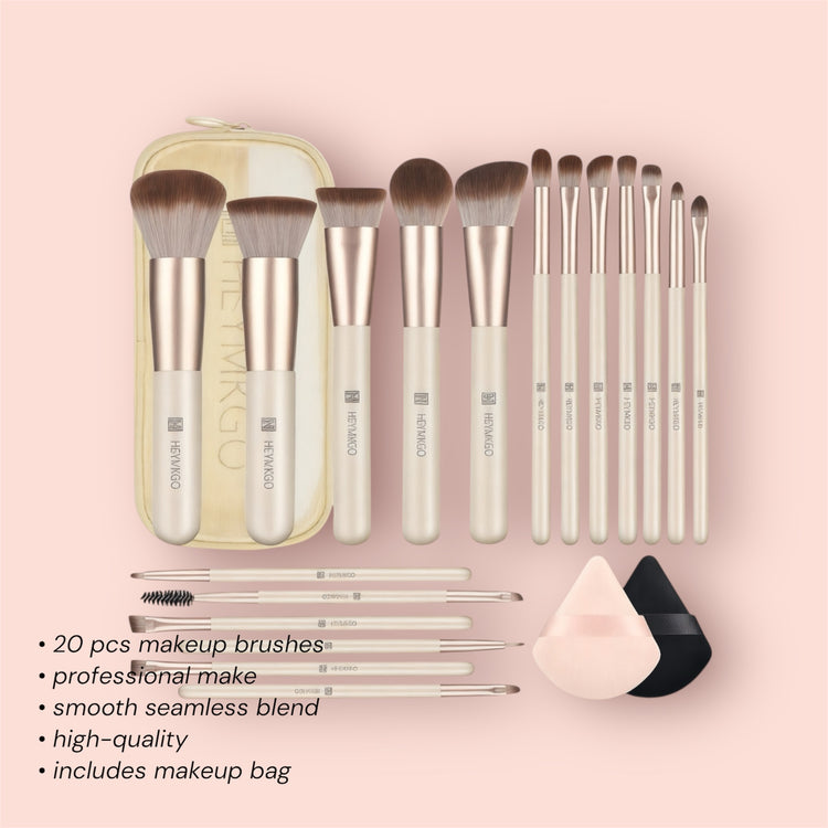 HEYMKGO Makeup Brushes Set 18pcs Professional Makeup Brushes with 2 Powder Puff & Travel Bag Premium Synthetic Foundation Powder Blush Blending Face Brush Kit Eyeshadow Set Makeup Brushes & Tools