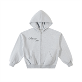 Contrast-Stitched Boxy Fleece Zip Hoodie