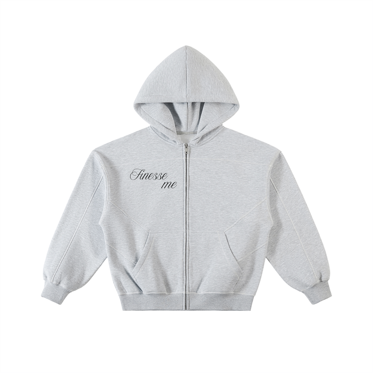 Contrast-Stitched Boxy Fleece Zip Hoodie